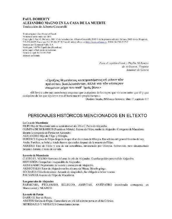 Portada de Alejangro Magno en la casa de la muerte
